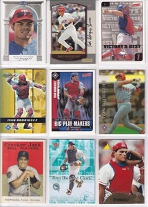 Lote de 9 tarjetas de béisbol de Iván Rodríguez Texas Rangers Florida Marlins Fleer Bowman - Imagen 1 de 2
