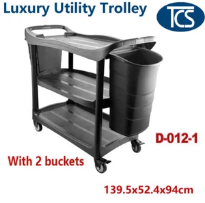 TCS Luxury Compact Utility Trolley 3 Shelf 2 Bucket Kitchen Restaurant Catering - Picture 1 of 3