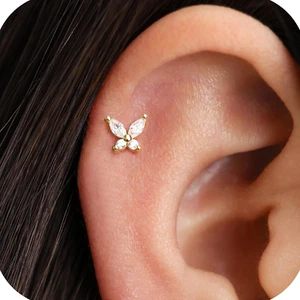 925 Sterling Silver Butterfly Gold Screw Back Stud Earrings for Women/Girls, Sma - Picture 1 of 12