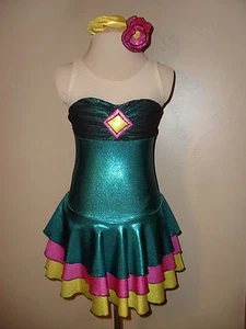 EUC Jade verde, rosa amarillo patinaje sobre hielo figura vestido competición chicas pequeñas - Imagen 1 de 7