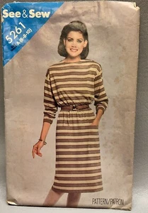 Butterick See & Sew #5261 Abito pull-over vintage modello cucito (non tagliato) NOS - Foto 1 di 3