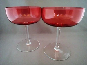 2 Vintage viktorianische Cranberry & klarer Stiel Kristall große Champagner Sherbets - Bild 1 von 3