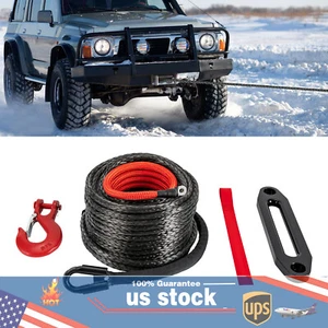 Synthetic Winch Line Cable Rope With Sleeve + Winch Hook 1/2"x92ft For ATV UTV - Picture 1 of 44