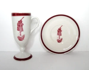Flaming Devil Diablo Demitasse Cup & Saucer, Vtg Loubat Café Brulet Vitrified - Picture 1 of 11
