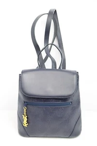 Vintage Yves Saint Laurent YSL All Over Pattern Backpack Bag Navy Leather Charm - Picture 1 of 24