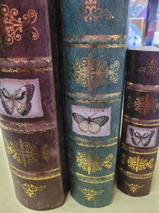 NEW 3pc SET Punch Studio BUTTERFLIES Faux Book Boxes XtraLarge, Large, Medium - Picture 1 of 13