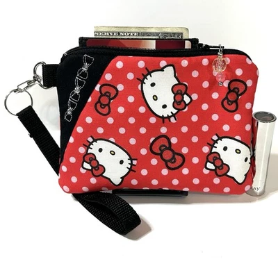 Hello Kitty ручной работы деньги монета-ID-CreditCard кошелек с ремешком сумочки мешок - Изображение 1 из 4
