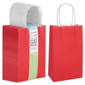 25er Pack rote Geschenktüten mit Griffen - kleine Papiertüten für Geburtstag, Mi... - Bild 1 von 9