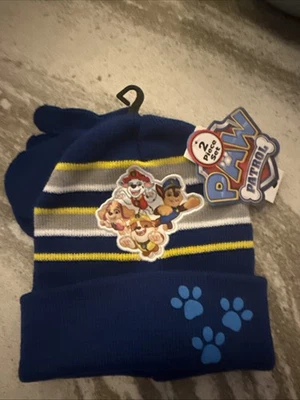 2 Pc Paw Patrol Stocking Beanie Hat w/ Gloves Mittens Child Toddler Nickelodeon - Image 1 of 3
