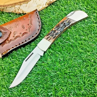 Custom made J2 STEEL BLADE POCKET FOLDING knife , POCKET KNIVES W/SHEATH Z-6482 - Image 1 of 4