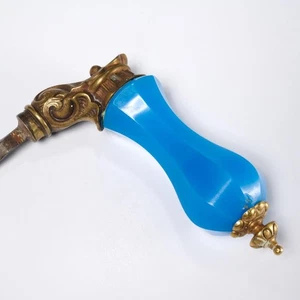 Antiker französischer blauer Opalglas Bronze montiert Türgriff Knauf Iris Apfel - Bild 1 von 5