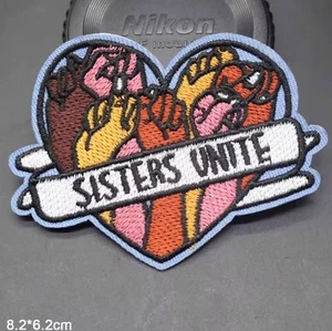 Sisters Unite Heart Embroidered Iron On Patch 3.25" x 3.25" PB3 - Picture 1 of 2