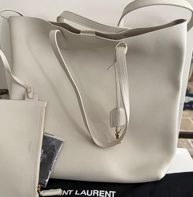 Saint Laurent Shopping Tote Leather Ivory Authentic $1550  - Image 1 of 4
