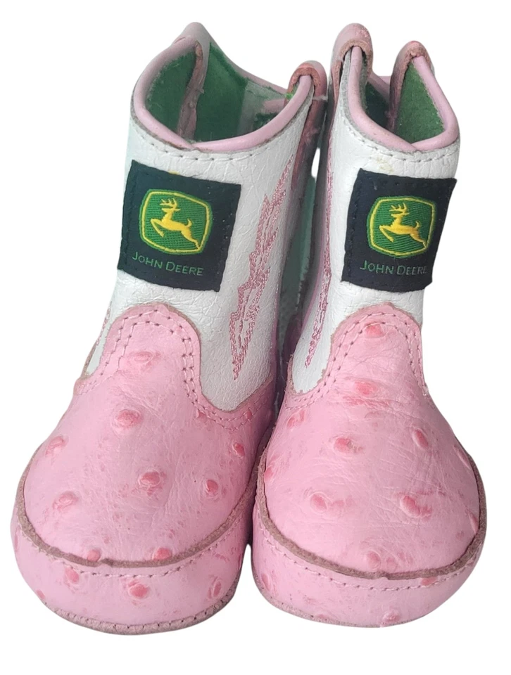 John Deere Pink Johnny Poppers Baby Girls Infant Boots Leather Size 0  - Image 1 of 4