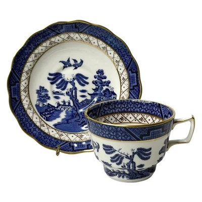 JUEGO DE TAZAS Y PLATILLOS DE TÉ de sauce antiguo real de cabinas dorado azul hueso fino China Inglaterra  Foto 1 de 4
