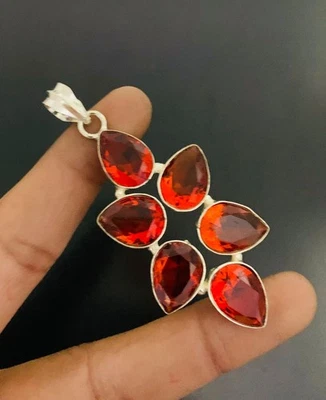 Hessonita Cuarzo Piedras Preciosas Plata de Ley 925 Hecho a Mano Colgante Joyería Regalo para Foto 1 de 3