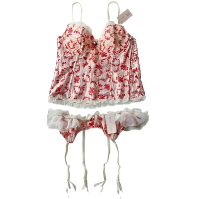 NEW Gilligan & O'Malley Corset Top & Garter Set Floral Boned Ruffle Sz L 34C - Image 1 of 4