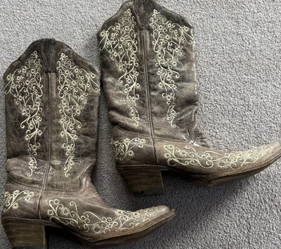 Coral Vtg Women Western Cowgirl Boots 9M Boho Floral Leather Used - Image 1 of 4