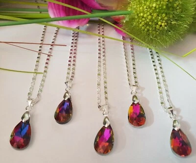 HANDMADE 5 x Halsketten Kette 55 cm Anhänger Tropfen Regenbogen 925 Silber pl Restposten