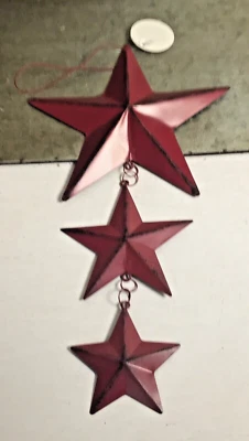 Металлическое олово 3 красных сарая звездчатый набор деревенское примитивное настенное украшение декор 12 дюймов - Изображение 1 из 4