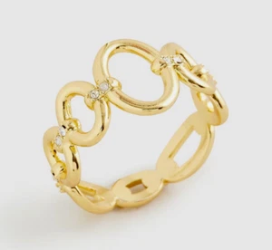 NWT J.Crew Women's sz 8 Crystal Accented Oval Link Ring Gold Plated - Picture 1 of 2