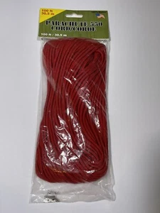 Parachute 550 Cord 100' Nylon Red NIB Pepperell Braiding Company USA Made - Picture 1 of 5