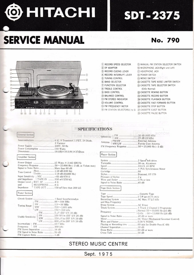 Servizio Manuale di Istruzioni per hitachi SDT-2375 - Immagine 1 di 1