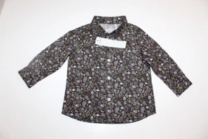 New IKKS Paisley Tiger Button Down 100% Woven Cotton Boys Shirt Size 12 Mos NWT - Foto 1 di 6