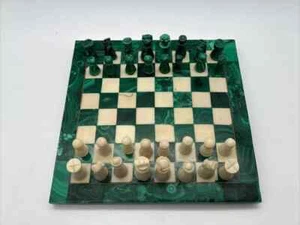 Marble Malachite Inlay Chess Board Game Set Collectible Game, Antique Chess - Picture 1 of 9