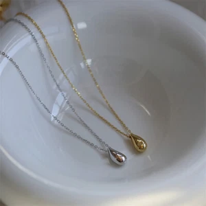 goldene Silberne Wassertropfen Kette aus Edelstahl, Halskette mit Träne Anhänger - Bild 1 von 9