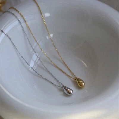 goldene Silberne Wassertropfen Kette aus Edelstahl, Halskette mit Träne Anhänger - Bild 1 von 2