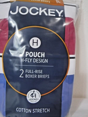 Jockey Mens Pouch 2 Boxer Briefs H Fly Design Blue Red 1146 Classic Fit XL 40-42 - Image 1 of 4