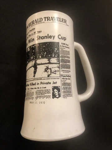 MAY 11, 1970 BOSTON BRUINS Herald STANLEY CUP WIN MUG Beer STEIN Milk Glass Cover