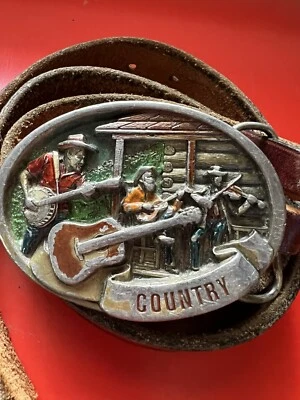 Ремень кантри-музыки C & J 1446 эмалированный металл гитара скрипка банджо 1986 кожа - Изображение 1 из 4