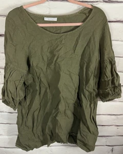 Bryn Walker Women's Size M Green Long Ruffled Sleeve Blouse 100% Linen - Picture 1 of 6