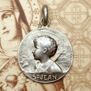 French Antique Religious Silver Medal. St John the Baptist. Pendant By Jampolsky - Picture 1 of 4