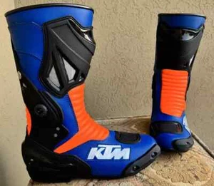 KTM Racing Mens Motorbike Leather Boots MOTOGP Motorcycle Leather Riding Boots - Picture 1 of 2
