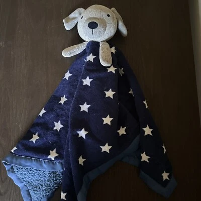 Cloud Island Puppy Dog Lovey Gray Navy Blue Stars Baby Security Blanket 29” XL - Image 1 of 4