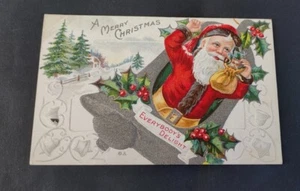 Antique Embossed Christmas Postcard  SANTA Everybodys Deliight - Picture 1 of 2