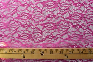 FUSCHIA SOLID FLORAL LACE SHEER 100% POLYESTER FABRIC 2 YARDS - Picture 1 of 2