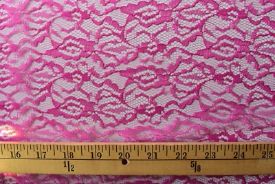 FUSCHIA SOLID   FLORAL LACE  SHEER 100%  POLYESTER  FABRIC  2 YARDS - Image 1 of 2