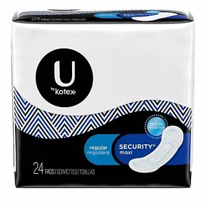 U by Kotex Security Maxi Feminine Pads Regular 10Hr Protection 24 Ct Case of 6 - Picture 1 of 2