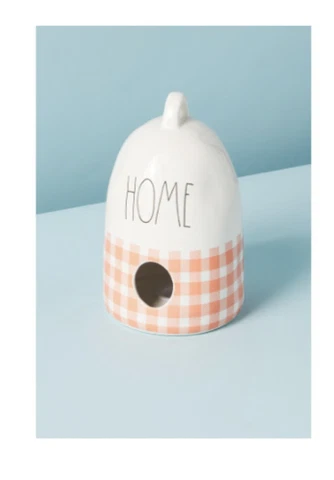 Rae Dunn 8in Home Orange Gloss Gingham Beehive Birdhouse Cover