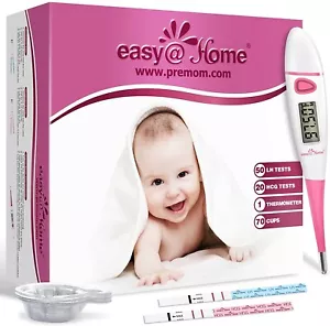 Easy@Home Ovulation/Pregnancy Combo Test Kit + BBT Thermometer and Testing Cups - Picture 1 of 9