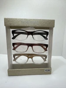 NIB Nine West +2.00 Readers Unisex 3 Pack Premium Reading Glasses Multi-Color - Picture 1 of 13