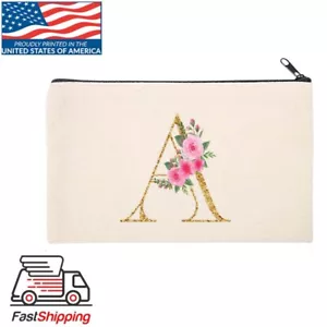 Personalized Initial Canvas Bag for Make up Pouch Bridal Gift Toiletry Case - Picture 1 of 31