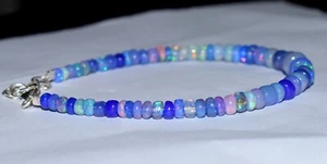 Solid 925 Sterlingsilber Natürlich Äthiopische Opal 3.5To6MM Perlen 8 " Armband