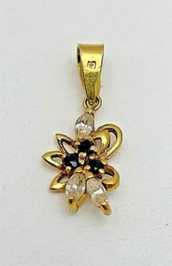 18k Gelbgold ~ 3 - 2mm runder Saphir 3 Marquise Diamant 1/2" x 1" Anhänger - Bild 1 von 6