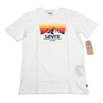 Camiseta Levi's Big Boys tamanho L gola redonda gráfica montanha premium branca externa - Imagem 1 de 4