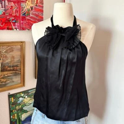 Betsey Johnson cuello alto seda negro Foto 1 de 3